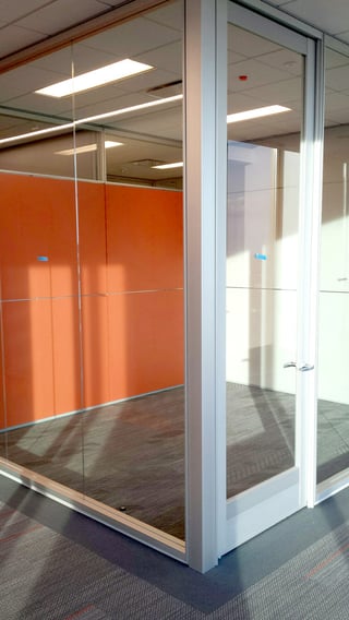 Glass Office Walls with Orange back wall