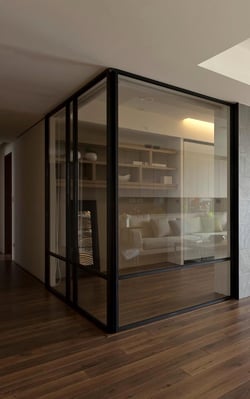 Glass office walls in modern office with slight tint