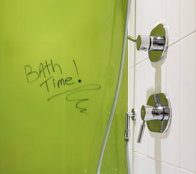 Lime back painted glass in shower