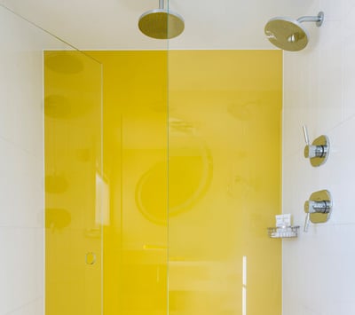 Yellow Back Painted Glass in Shower