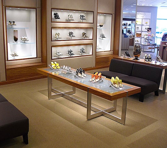 Retail Store Fixture with Womens Shoes on top of table