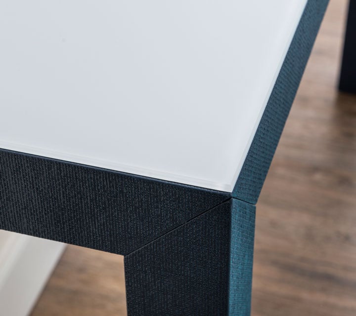 Coffee table with back painted glass top - closeup