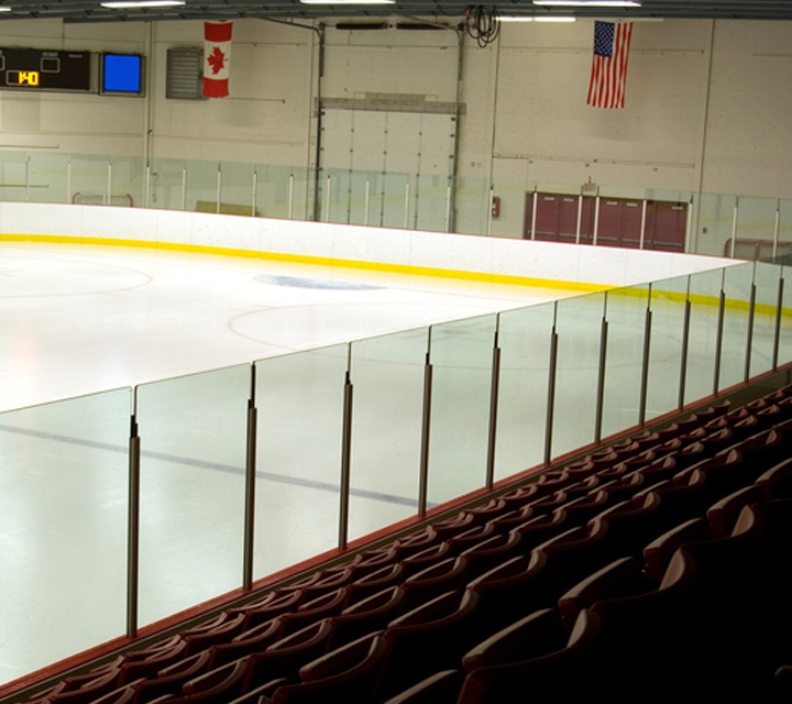 Hockey arena with glass boards