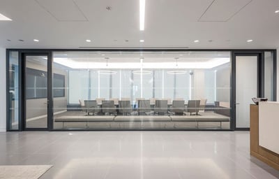 Large office with large glass office wall