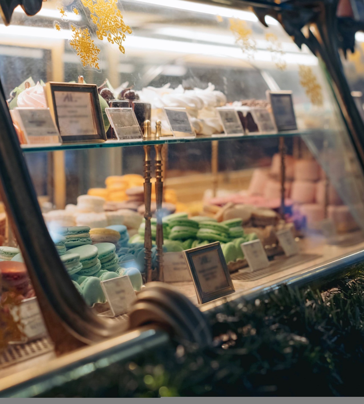Glass display case in traditional bakery