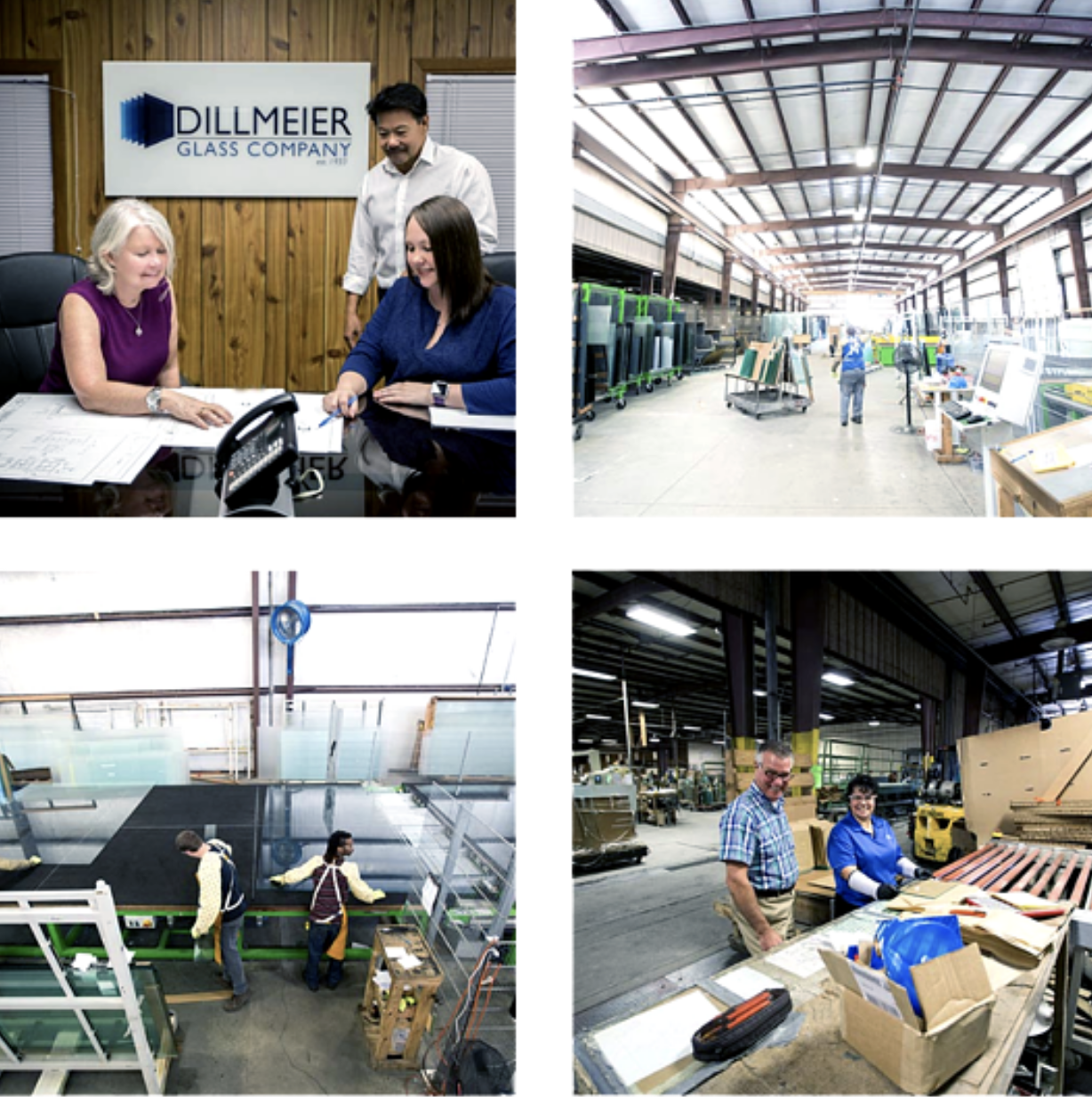 Collage of Dillmeier employees, office and warehouse