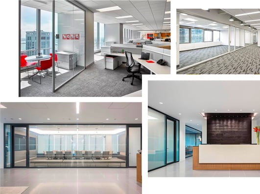 Collage of Glass Office Walls and Backpainted Glass Images