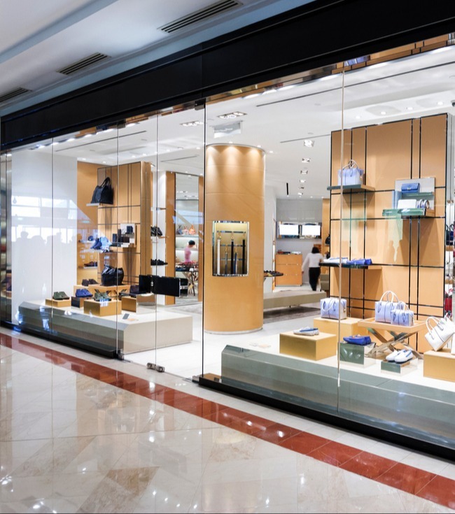 Retail store with large glass windows - floor to ceiling