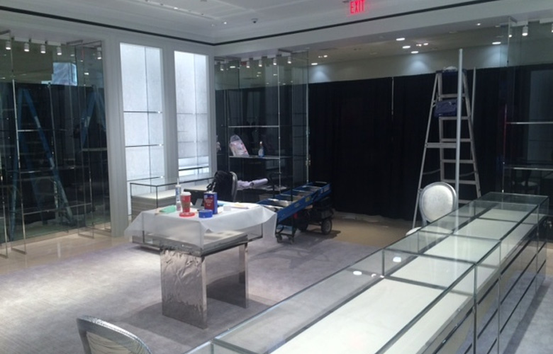 Office work on glass retail displays